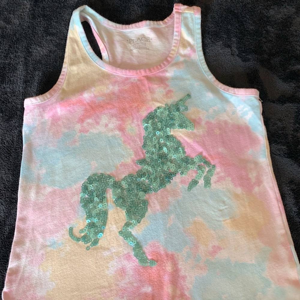 Girls tie-dye flip sequence unicorn tank